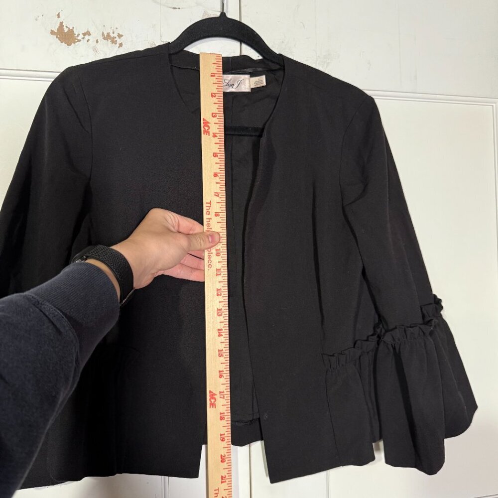 Eliza J Bell Sleeve Open Front Blazer Cropped Black Size 4 Ruffle Office Siren - Picture 5 of 10